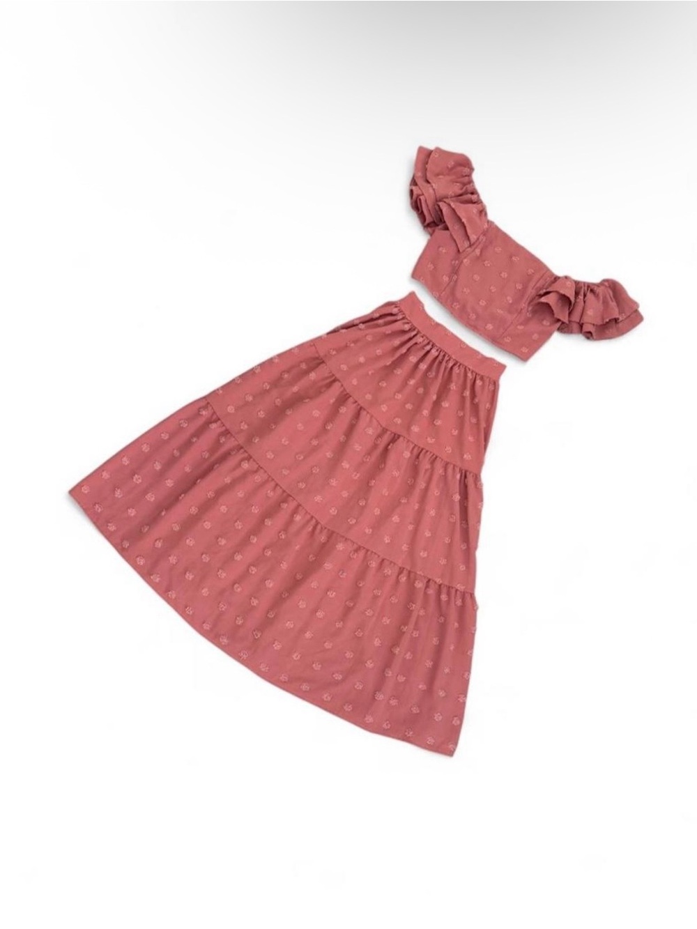 Women's Two-Piece Ruffle Crop Top & Tiered Skirt Set - Rose